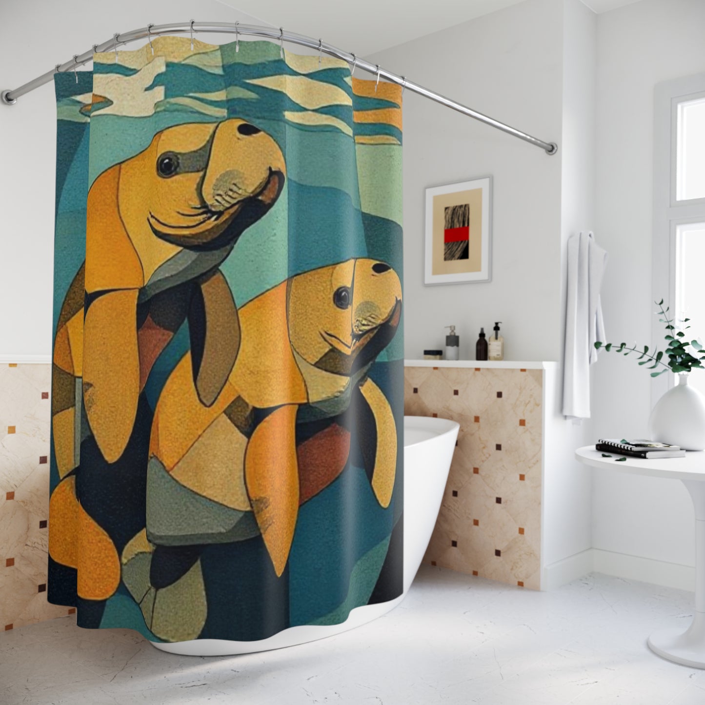 Artistic manatee Shower Curtain, Vibrant Bathroom Décor, Coastal Theme, Unique Home Accent, Gift for Nature Lovers