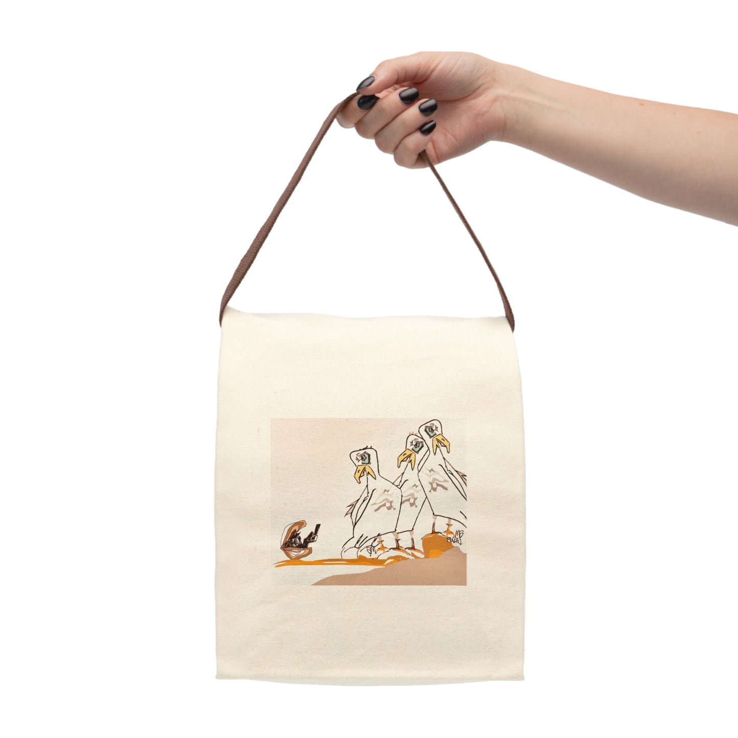 Eco-Friendly Canvas Lunch Bag with Cute Bird Illustration