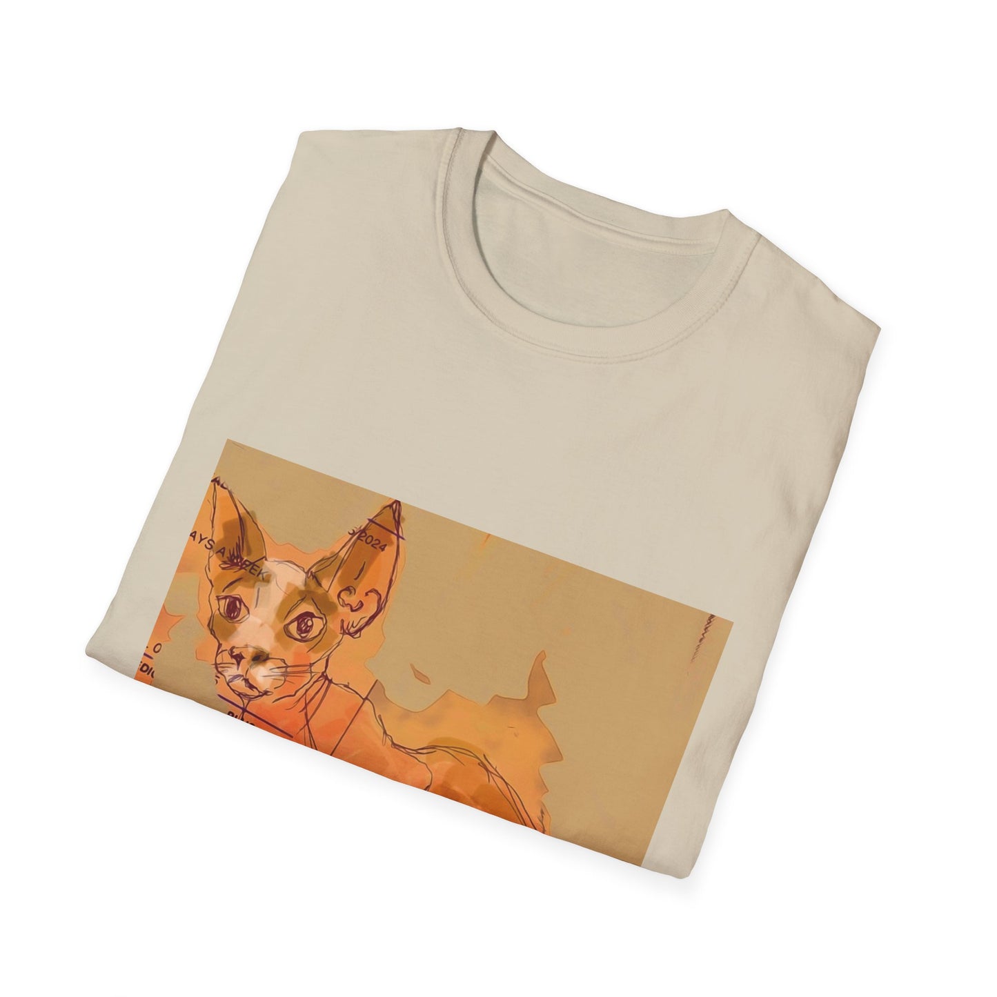 Artistic Cat Sketch Unisex Softstyle T-Shirt - Cute Pet Lover Gift
