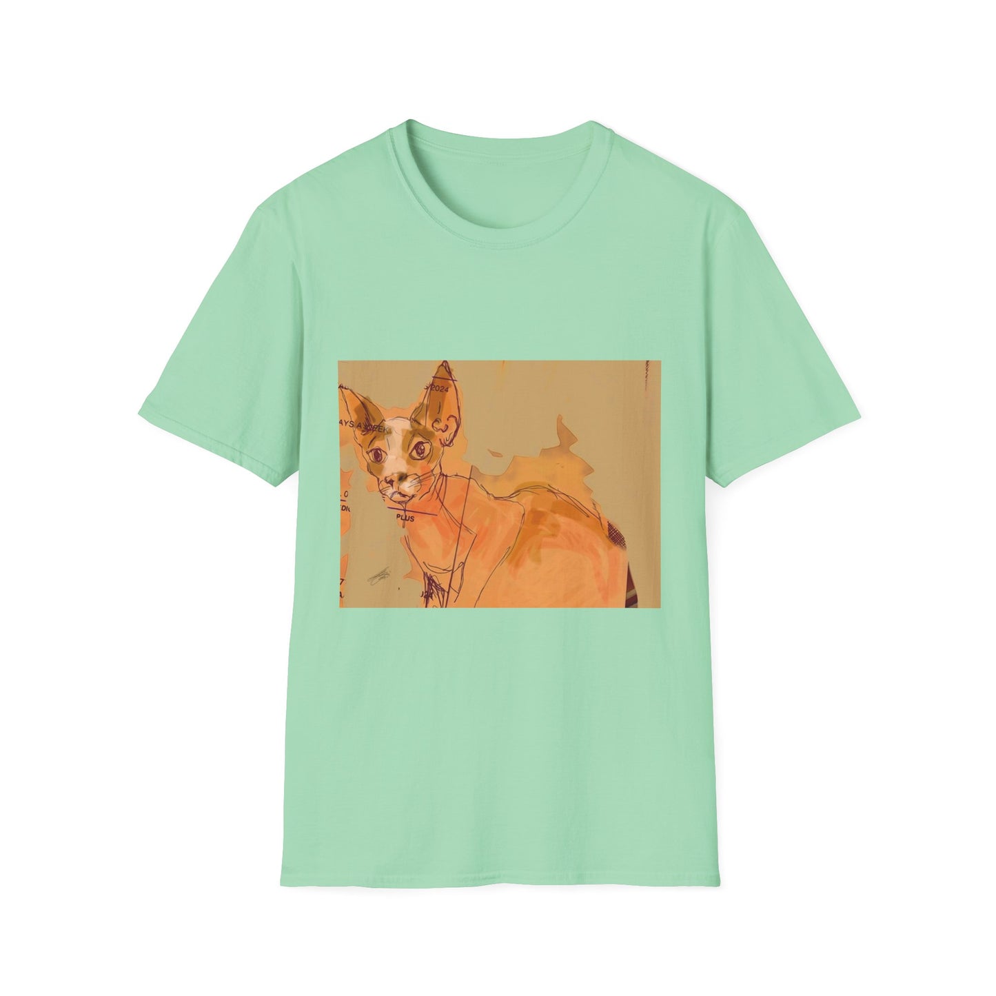 Artistic Cat Sketch Unisex Softstyle T-Shirt - Cute Pet Lover Gift