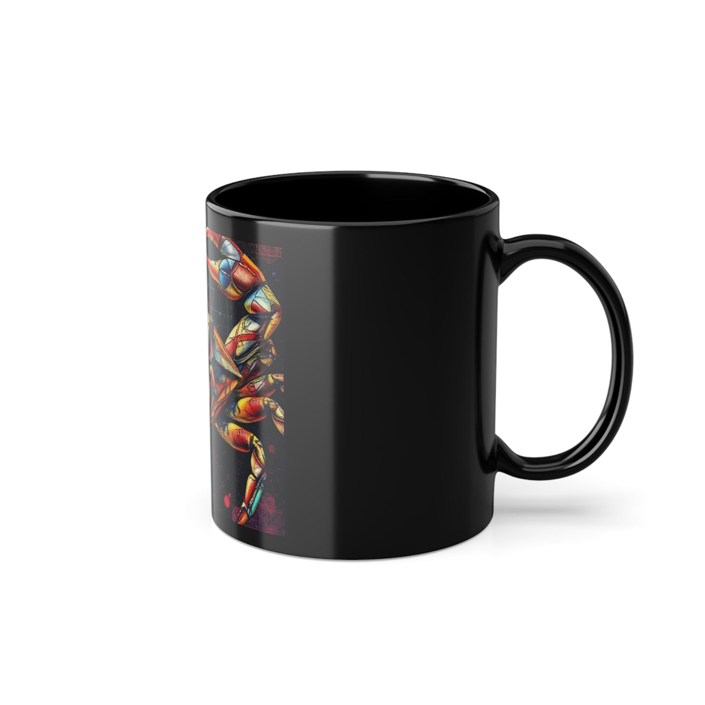Vibrant Crab Art Coffee Mug, Unique Gift for Seafood Lovers, 11oz Black Ceramic Cup, Ideal for Birthdays, Ocean-Themed Decor