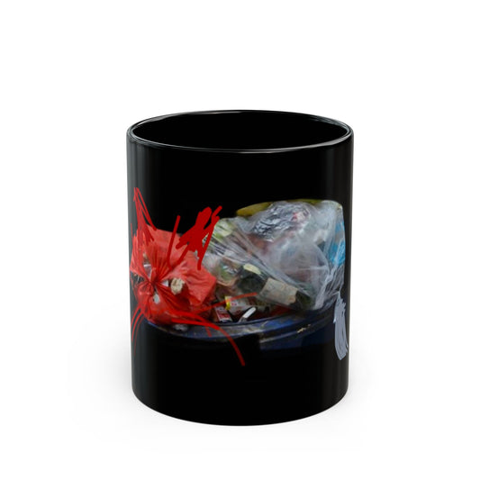 Unique Black Trash Art Mug - 11oz & 15oz Coffee Cup for Eco-Conscious Individuals