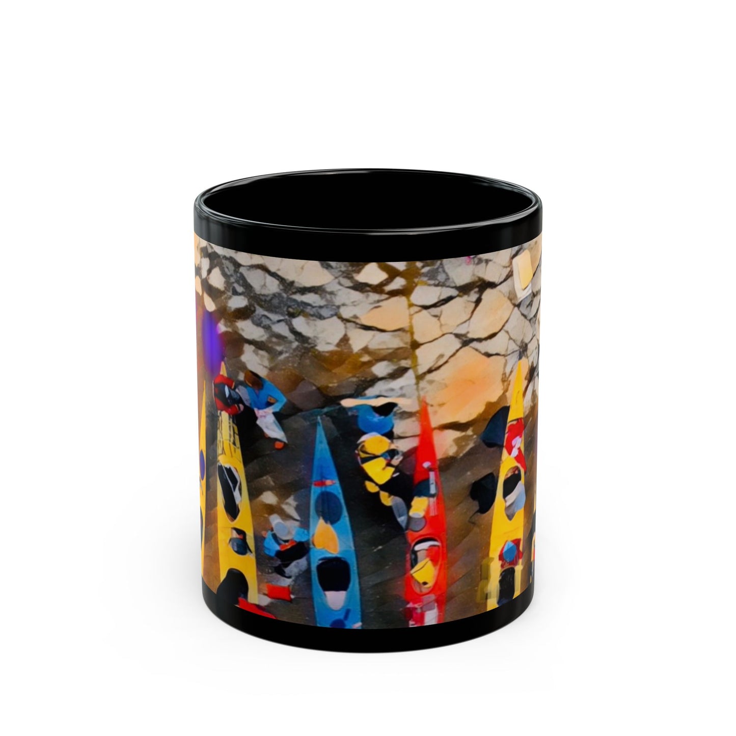 Colorful Kayak Adventure Mug - 11oz & 15oz Black Coffee Cup for Nature Lovers