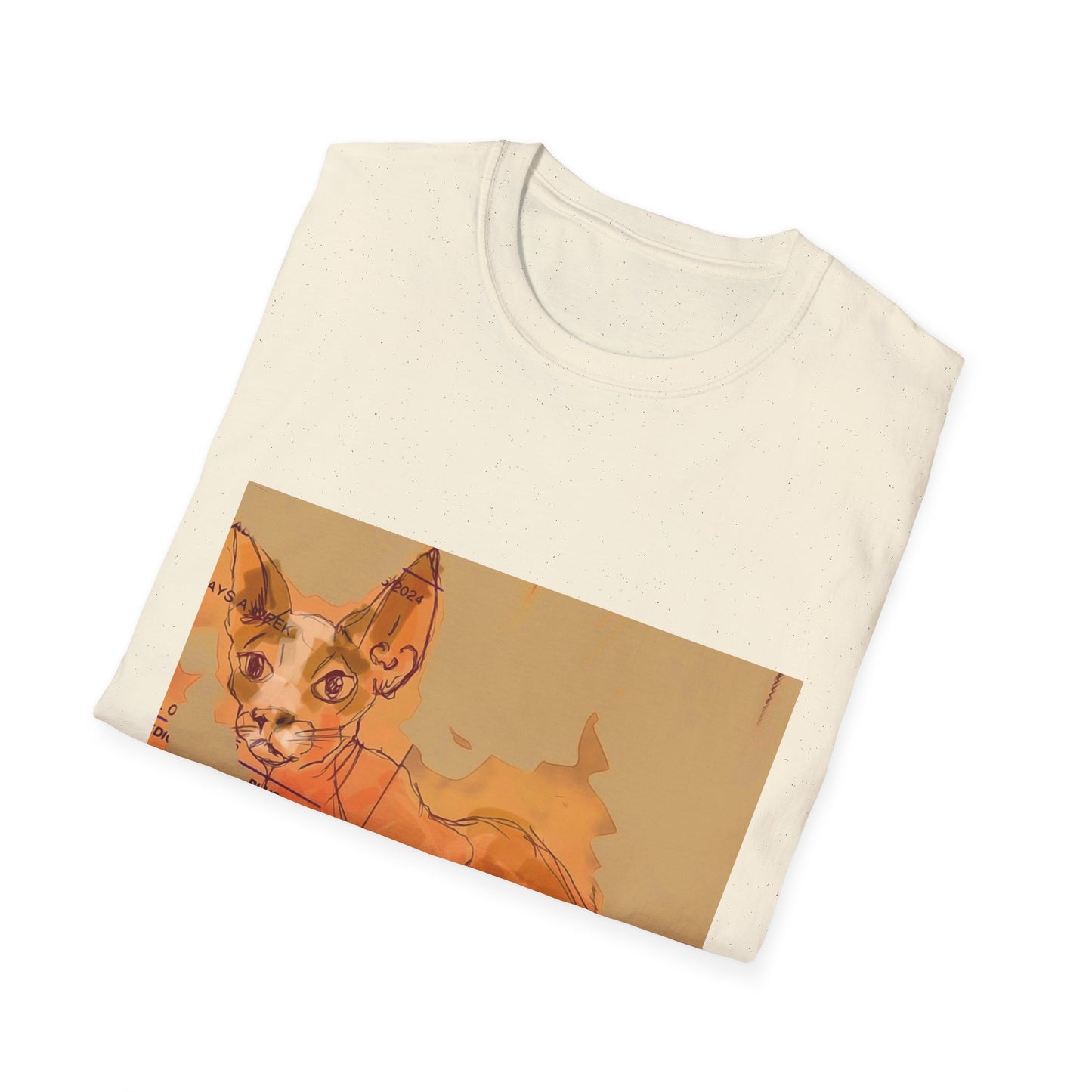 Artistic Cat Sketch Unisex Softstyle T-Shirt - Cute Pet Lover Gift