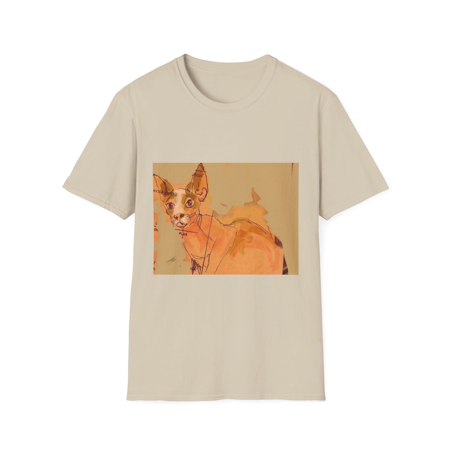 Artistic Cat Sketch Unisex Softstyle T-Shirt - Cute Pet Lover Gift
