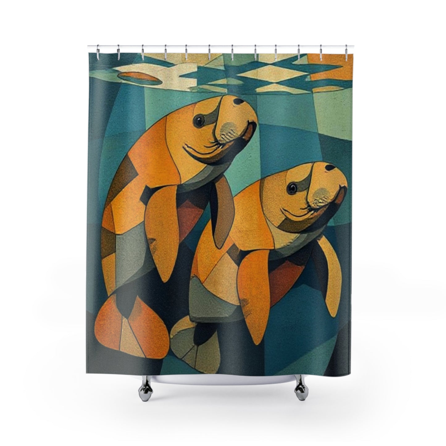 Artistic manatee Shower Curtain, Vibrant Bathroom Décor, Coastal Theme, Unique Home Accent, Gift for Nature Lovers