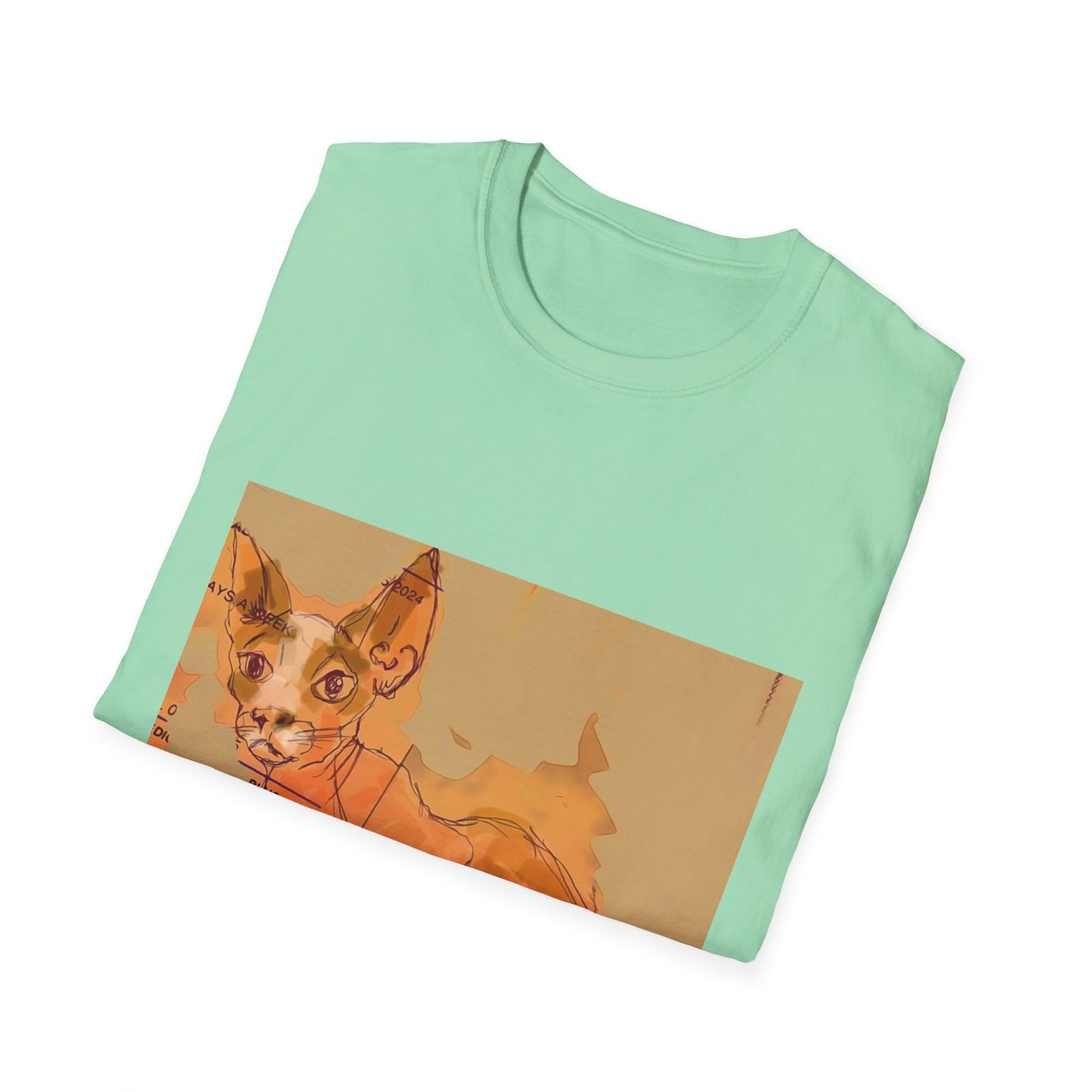 Artistic Cat Sketch Unisex Softstyle T-Shirt - Cute Pet Lover Gift