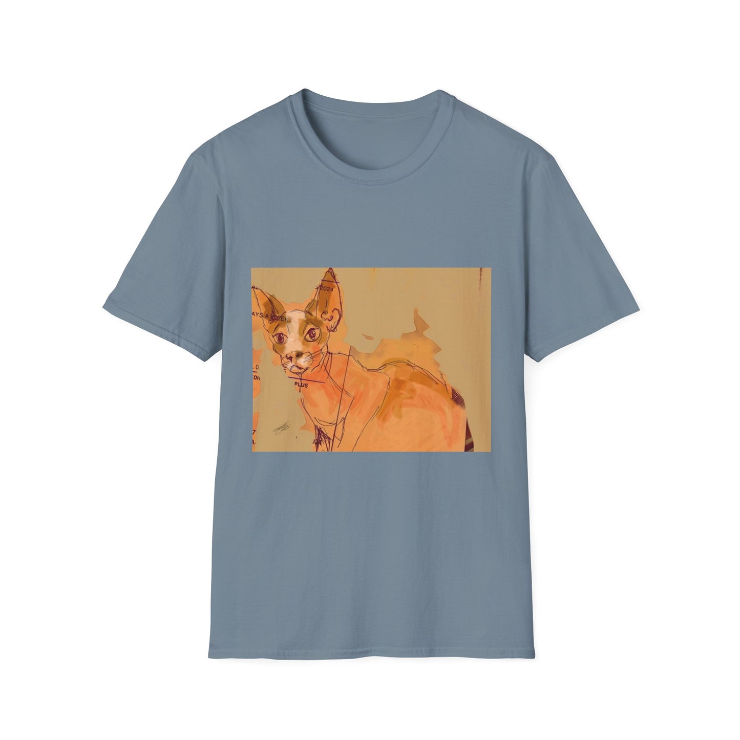 Artistic Cat Sketch Unisex Softstyle T-Shirt - Cute Pet Lover Gift