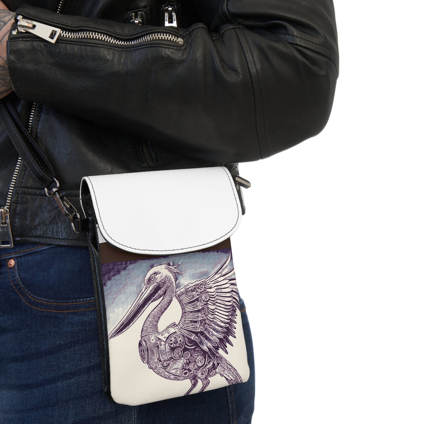 Artistic pelican Small Cell Phone Wallet, Stylish Crossbody Pouch for Essentials, Perfect for Festivals, Travel, and Everyday Use