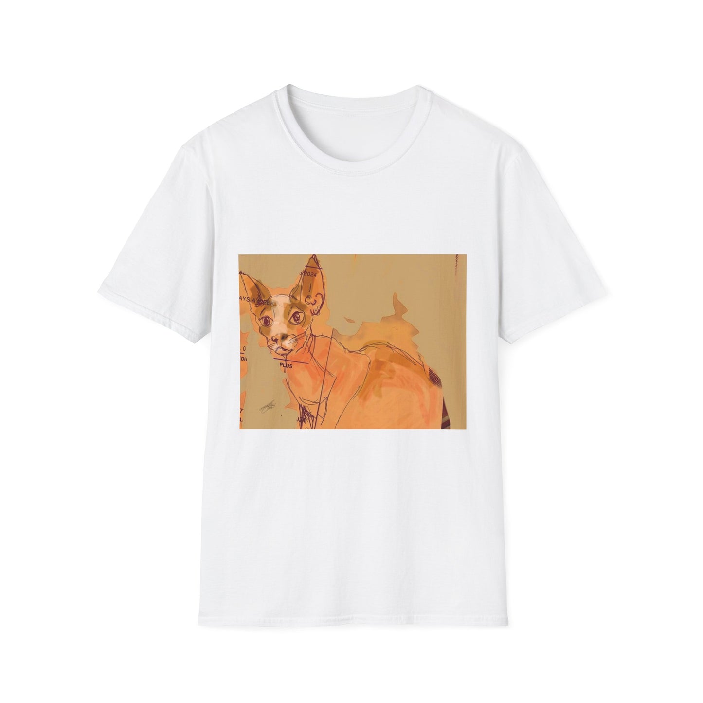 Artistic Cat Sketch Unisex Softstyle T-Shirt - Cute Pet Lover Gift