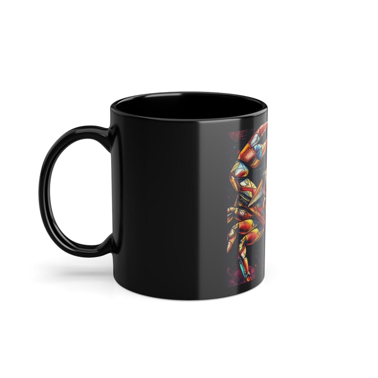 Vibrant Crab Art Coffee Mug, Unique Gift for Seafood Lovers, 11oz Black Ceramic Cup, Ideal for Birthdays, Ocean-Themed Decor