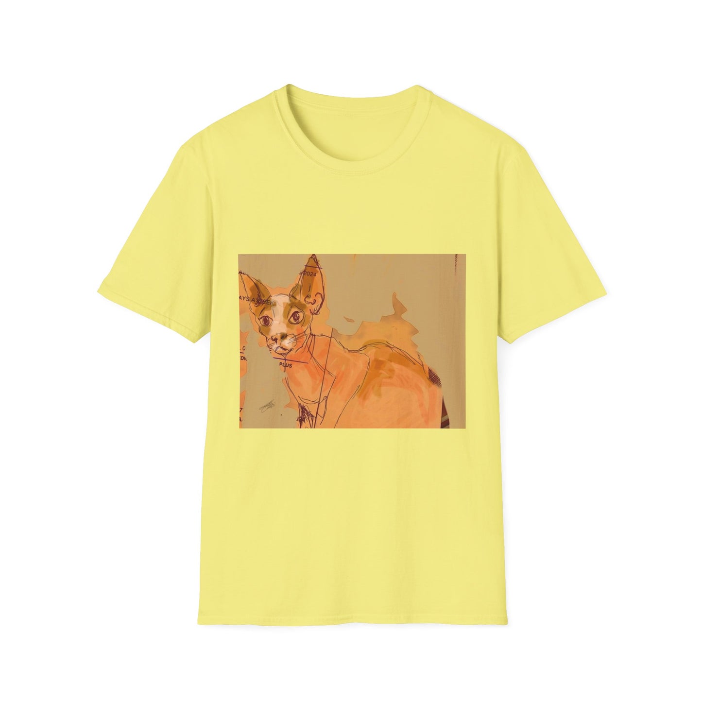 Artistic Cat Sketch Unisex Softstyle T-Shirt - Cute Pet Lover Gift