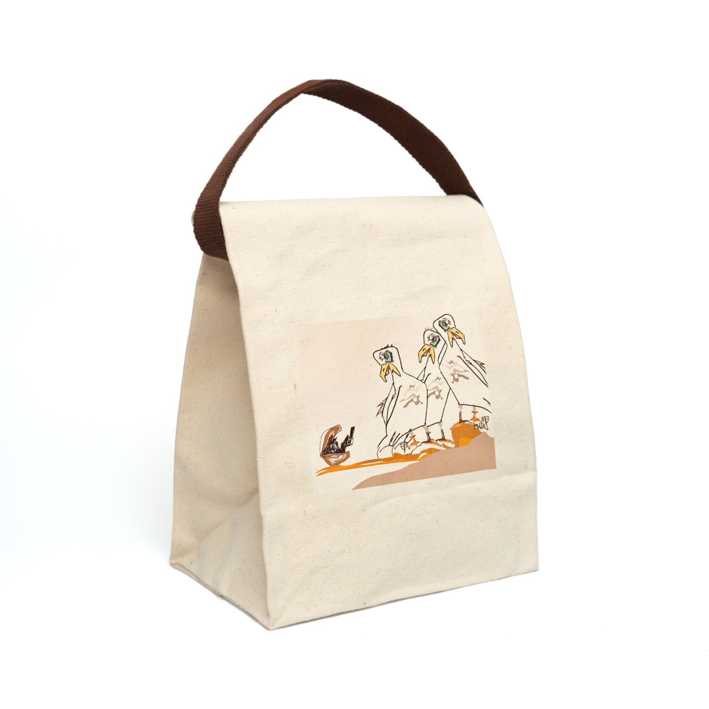 Eco-Friendly Canvas Lunch Bag with Cute Bird Illustration