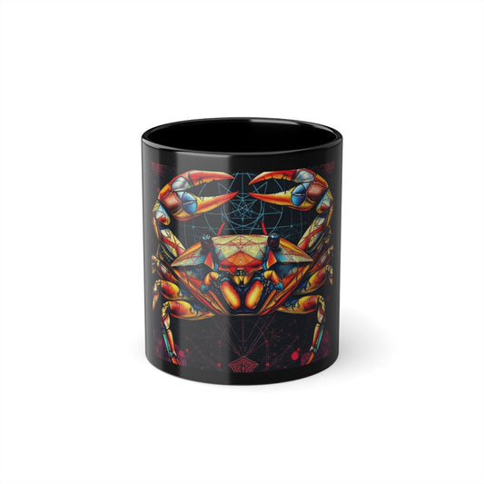 Vibrant Crab Art Coffee Mug, Unique Gift for Seafood Lovers, 11oz Black Ceramic Cup, Ideal for Birthdays, Ocean-Themed Decor