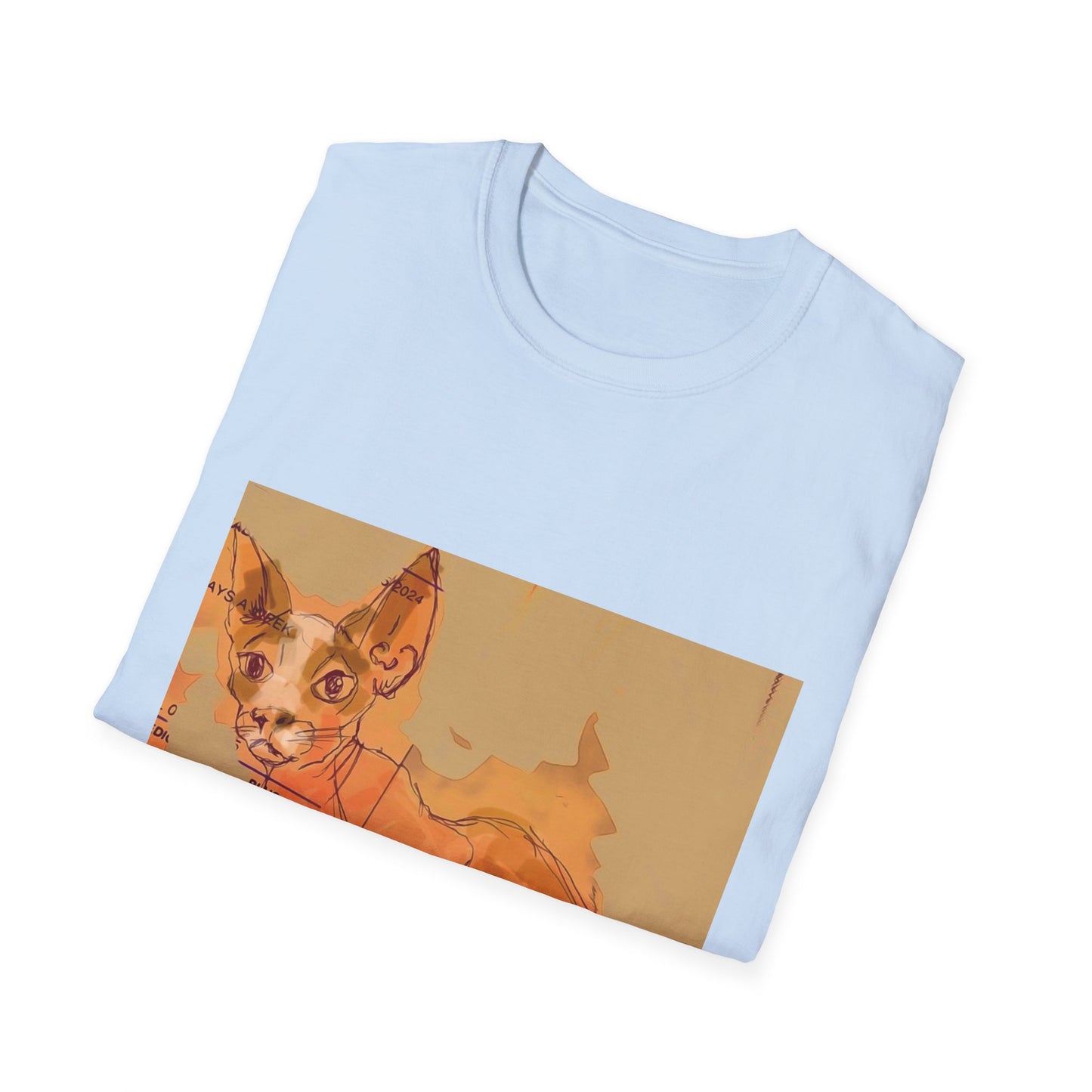 Artistic Cat Sketch Unisex Softstyle T-Shirt - Cute Pet Lover Gift