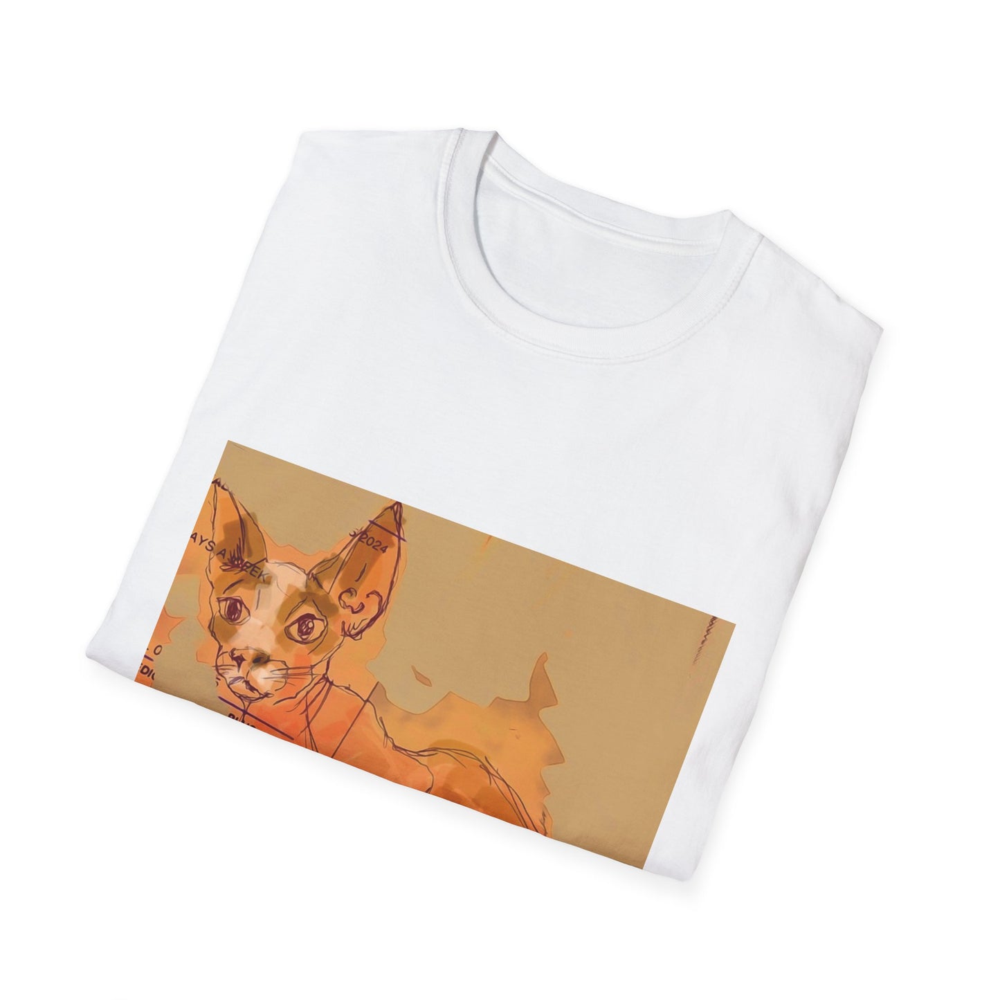 Artistic Cat Sketch Unisex Softstyle T-Shirt - Cute Pet Lover Gift