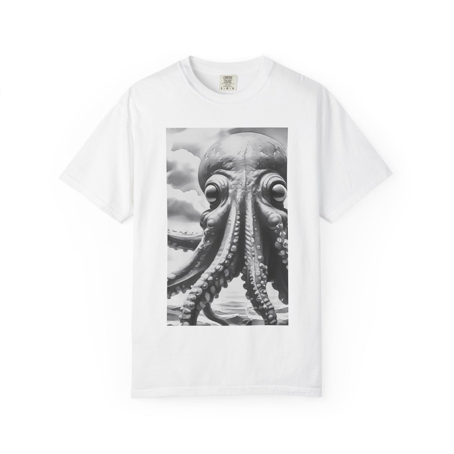 Ocean-Inspired Unisex Garment-Dyed T-Shirt with Octopus Design