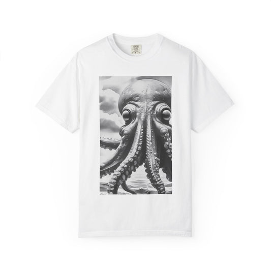Ocean-Inspired Unisex Garment-Dyed T-Shirt with Octopus Design