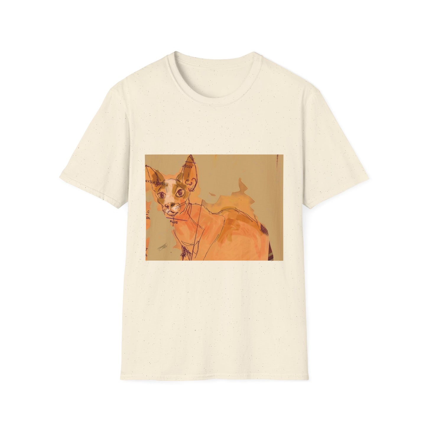 Artistic Cat Sketch Unisex Softstyle T-Shirt - Cute Pet Lover Gift