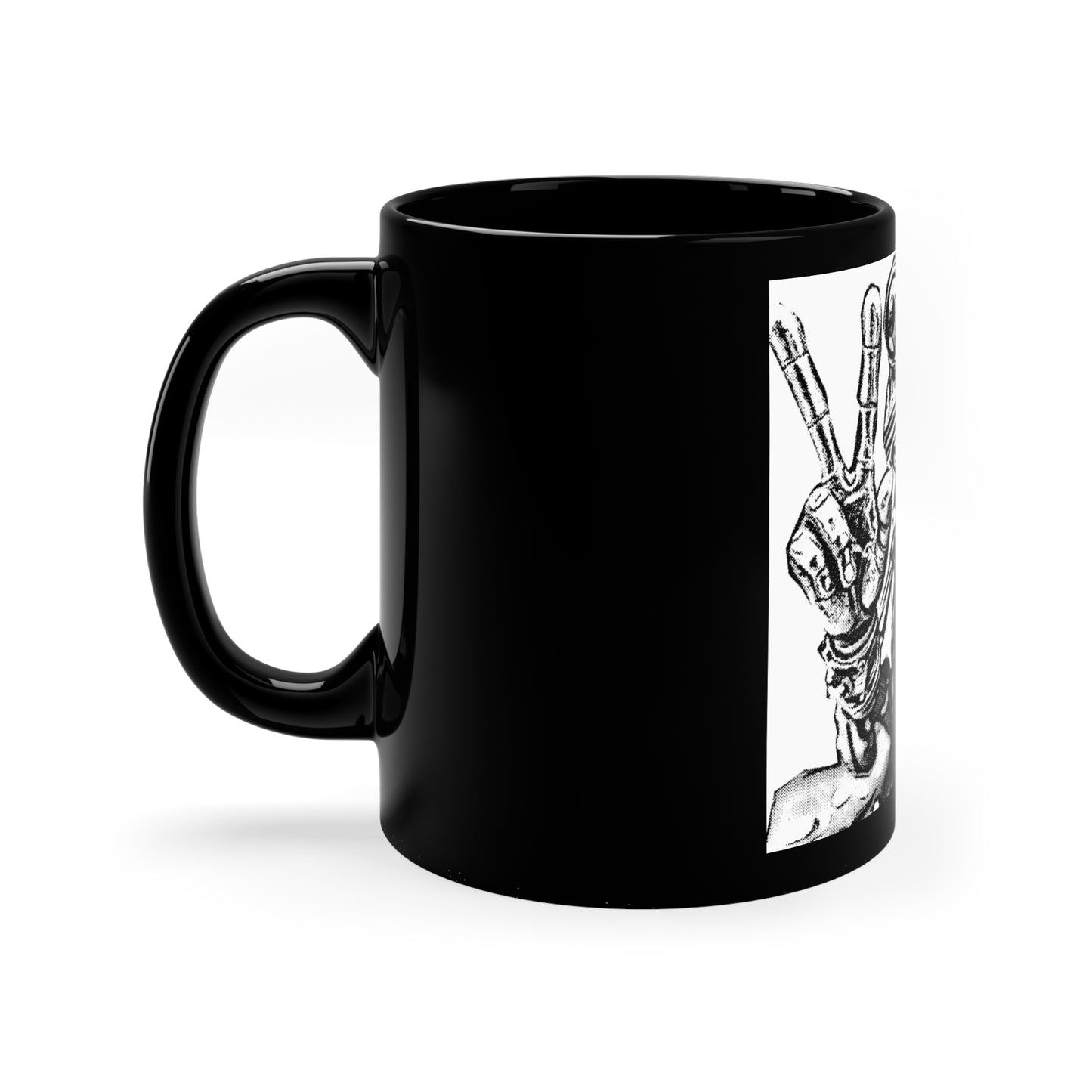 Robot Frog Peace Sign Mug, Black Coffee Cup, Unique Gift for Animal Lovers, Quirky Home Decor, Funny Office Mug, Geeky Tea Cup