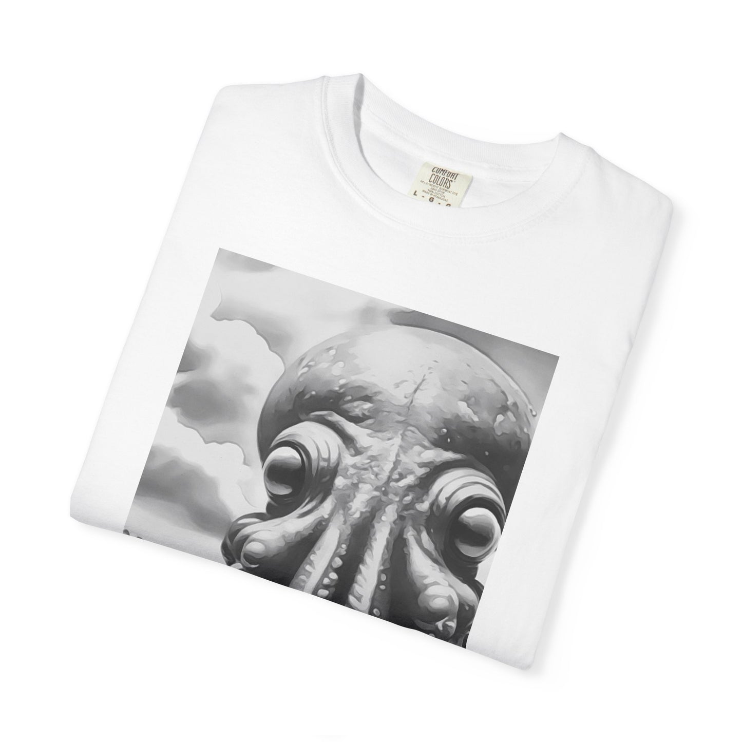 Ocean-Inspired Unisex Garment-Dyed T-Shirt with Octopus Design