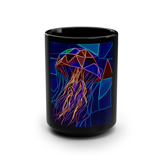 Stunning Jellyfish Black Mug, Unique Coffee Cup, Vibrant Ocean Decor, Perfect Gift for Sea Lovers, 15oz Ceramic Drinkware