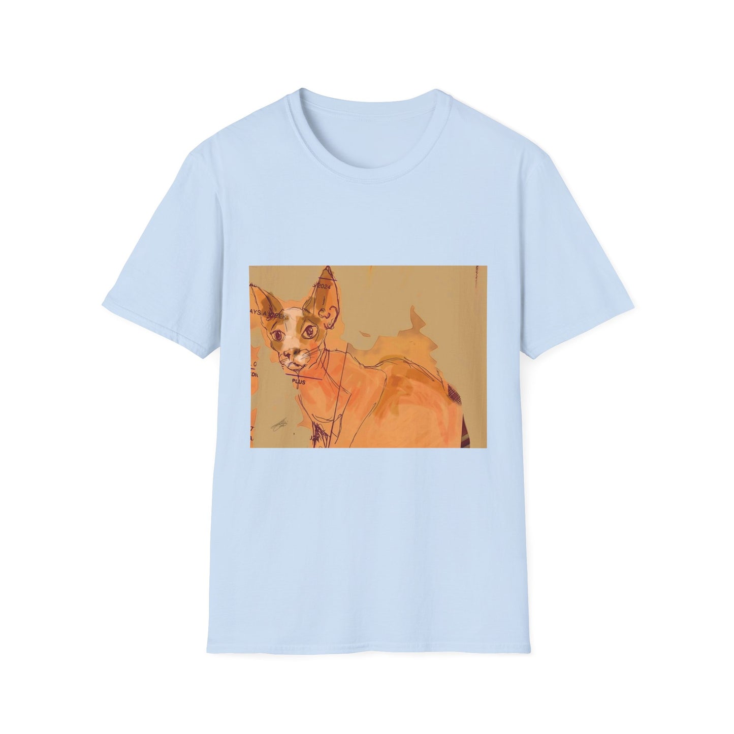 Artistic Cat Sketch Unisex Softstyle T-Shirt - Cute Pet Lover Gift