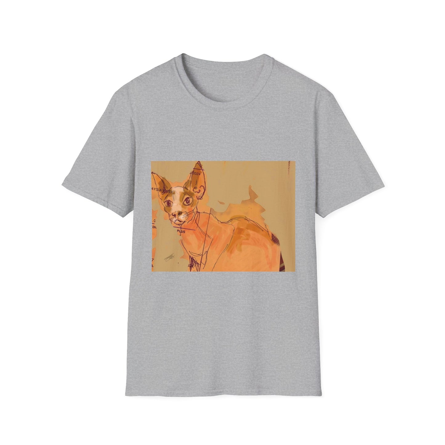 Artistic Cat Sketch Unisex Softstyle T-Shirt - Cute Pet Lover Gift