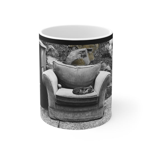 Big dog watching Ceramic Coffee Cups - 11oz & 15oz - Perfect Gift for Cat Lovers