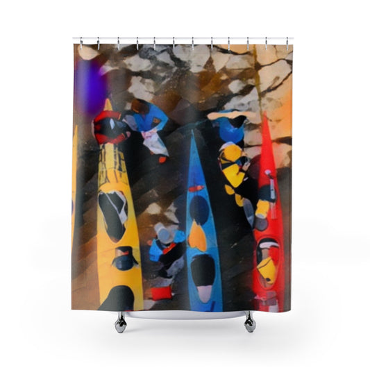 Vibrant Kayaking Shower Curtain - Adventure Decor for Bathroom, Colorful Nautical Theme, Gift for Water Sports Lovers, Unique Home Decor