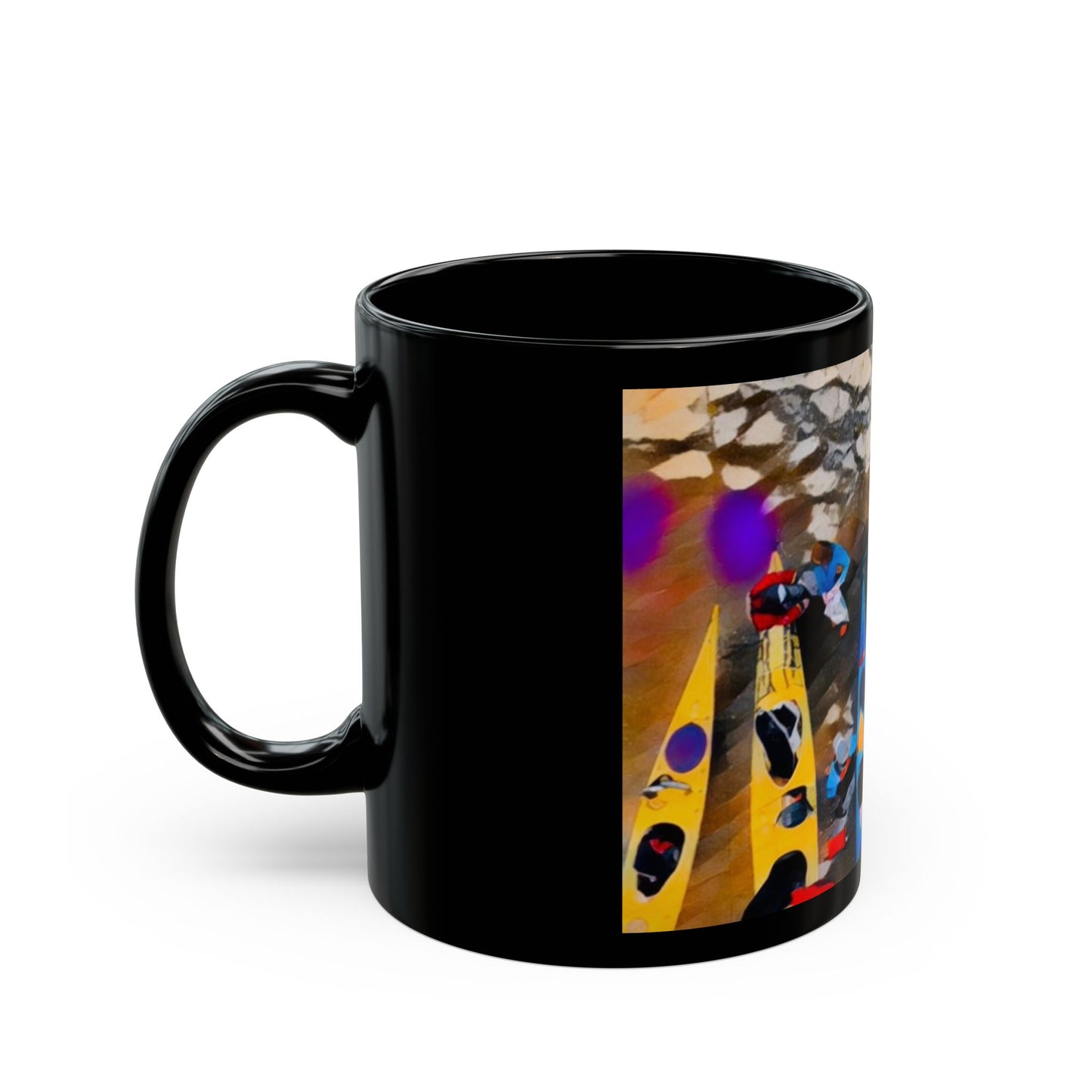 Colorful Kayak Adventure Mug - 11oz & 15oz Black Coffee Cup for Nature Lovers