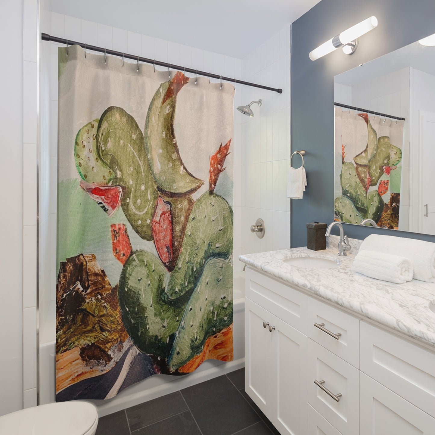 Cactus Shower Curtain, Boho Bathroom Decor, Unique Gift for Plant Lovers, Southwestern Style, Home Makeover