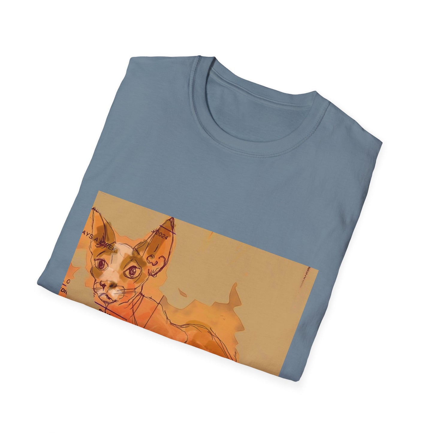 Artistic Cat Sketch Unisex Softstyle T-Shirt - Cute Pet Lover Gift